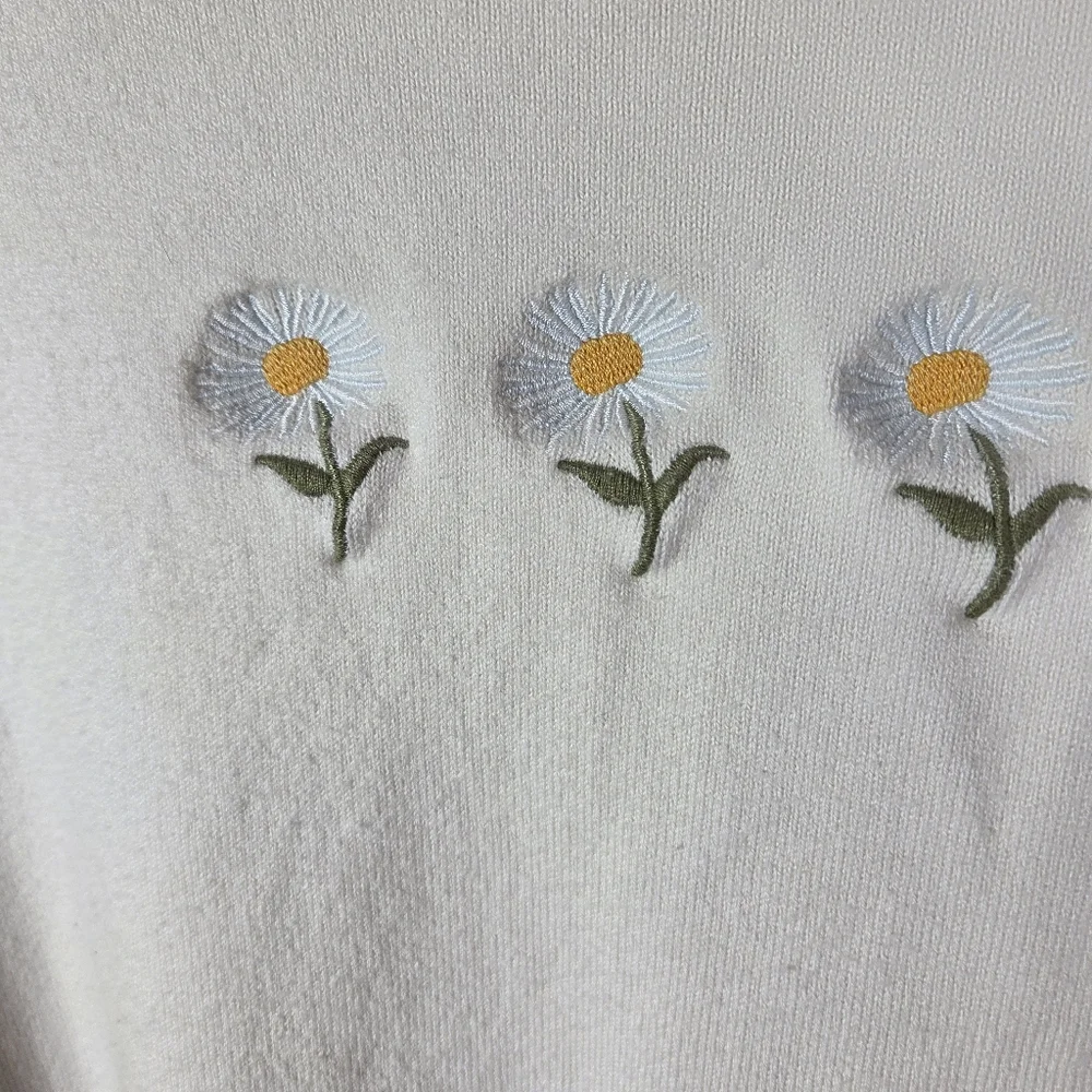 Aritzia Sunday Best Size L Cream Merino Wool Daisy Sweater Daisies Flower Print - Picture 9 of 16